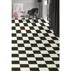 Kwantum Vinyl Vloeren*Vinyl Benson Zwart Wit Tegellook Je berekent hoeveel meters je nodig hebt door lengte en breedte in te vullen